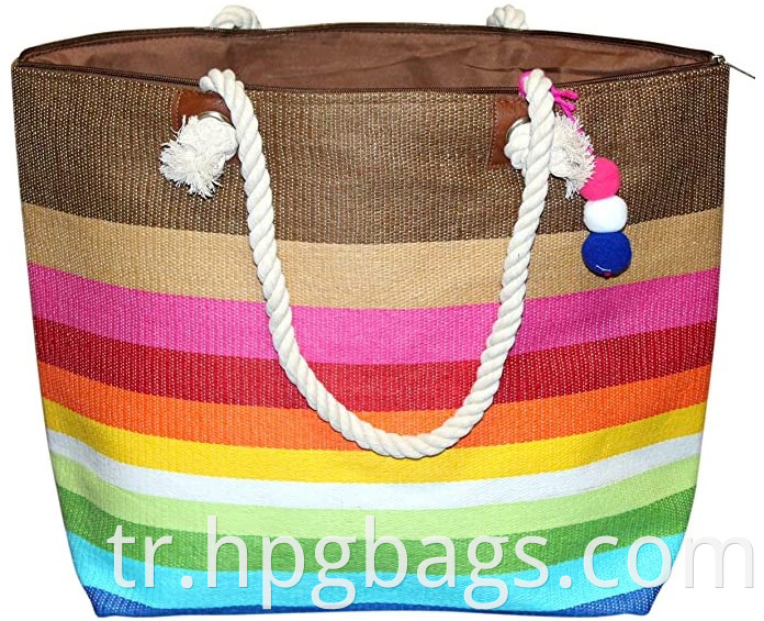Totes Extra Large Striped Straw Rope Handle